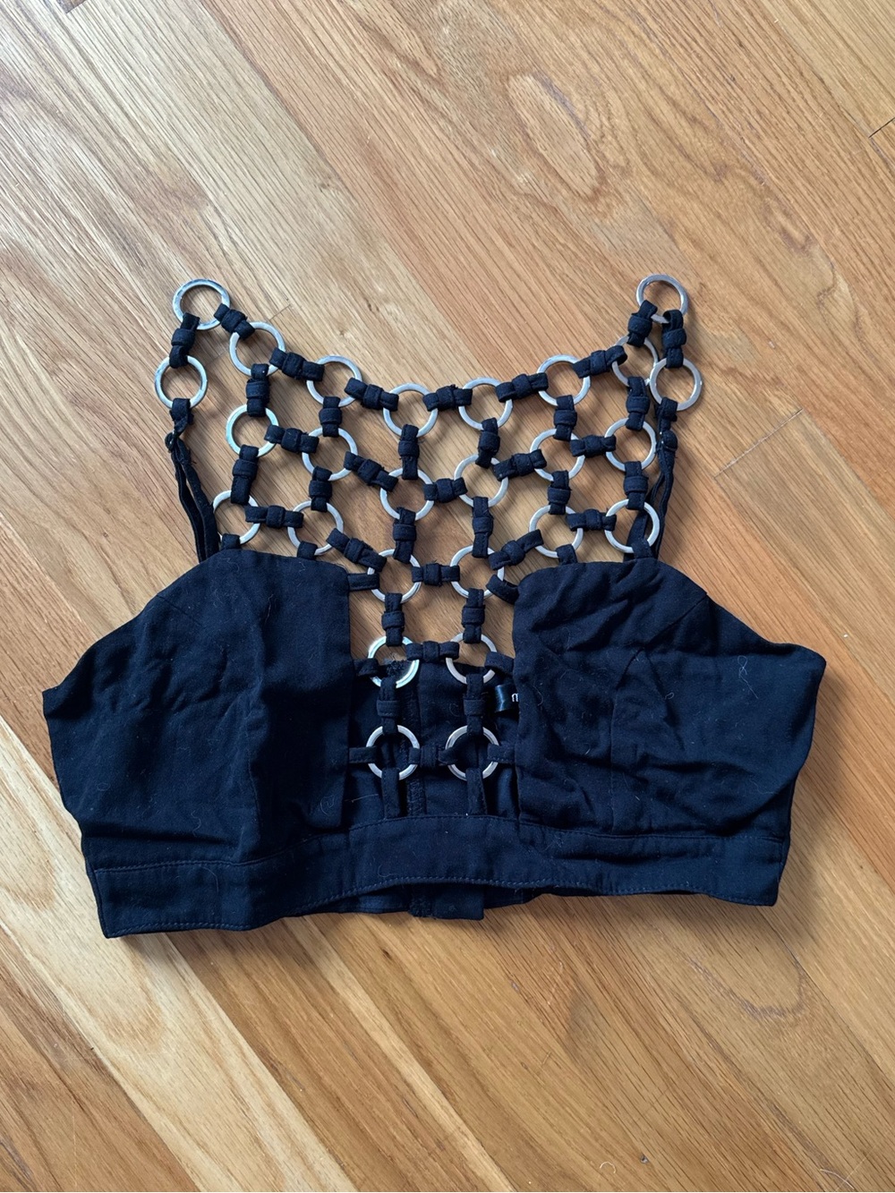 LF Millau Black Ring-Link Lattice Crop Top